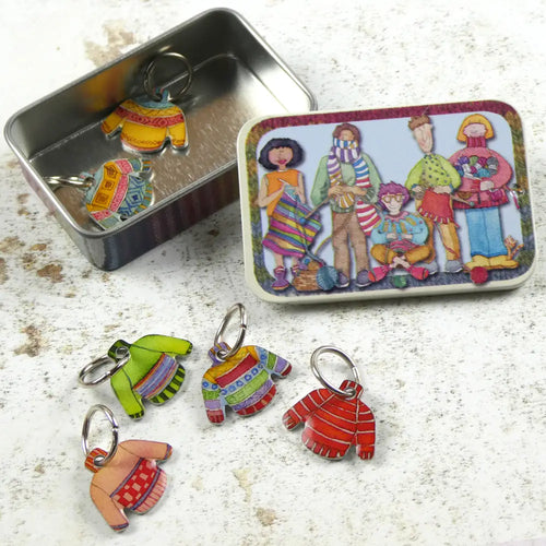 Ring Stitch Markers (set of 6) in Pocket Tin by Emma Ball