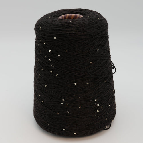 Cone of Antilope 2/60 merino and sequin blend yarn in Cocoa Sparkle.
