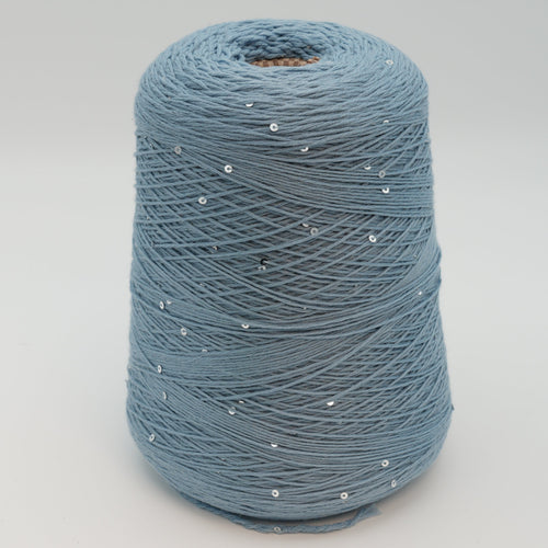 Cone of Antilope 2/60 merino and sequin blend yarn in Stormy Sky.