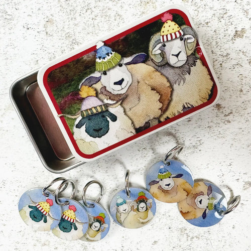 Ring Stitch Markers (set of 6) in Pocket Tin by Emma Ball