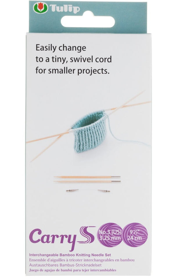 CarryS interchangeable bamboo needle tips with three short cables and storage case