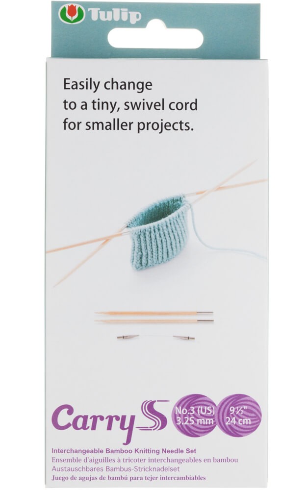 CarryS interchangeable bamboo needle tips with three short cables and storage case