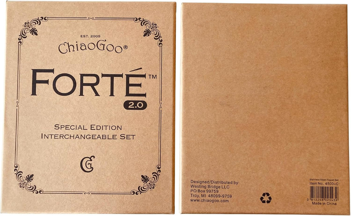 ChiaoGoo Forté 2.0 interchangeable circular knitting needle set in original branded packaging