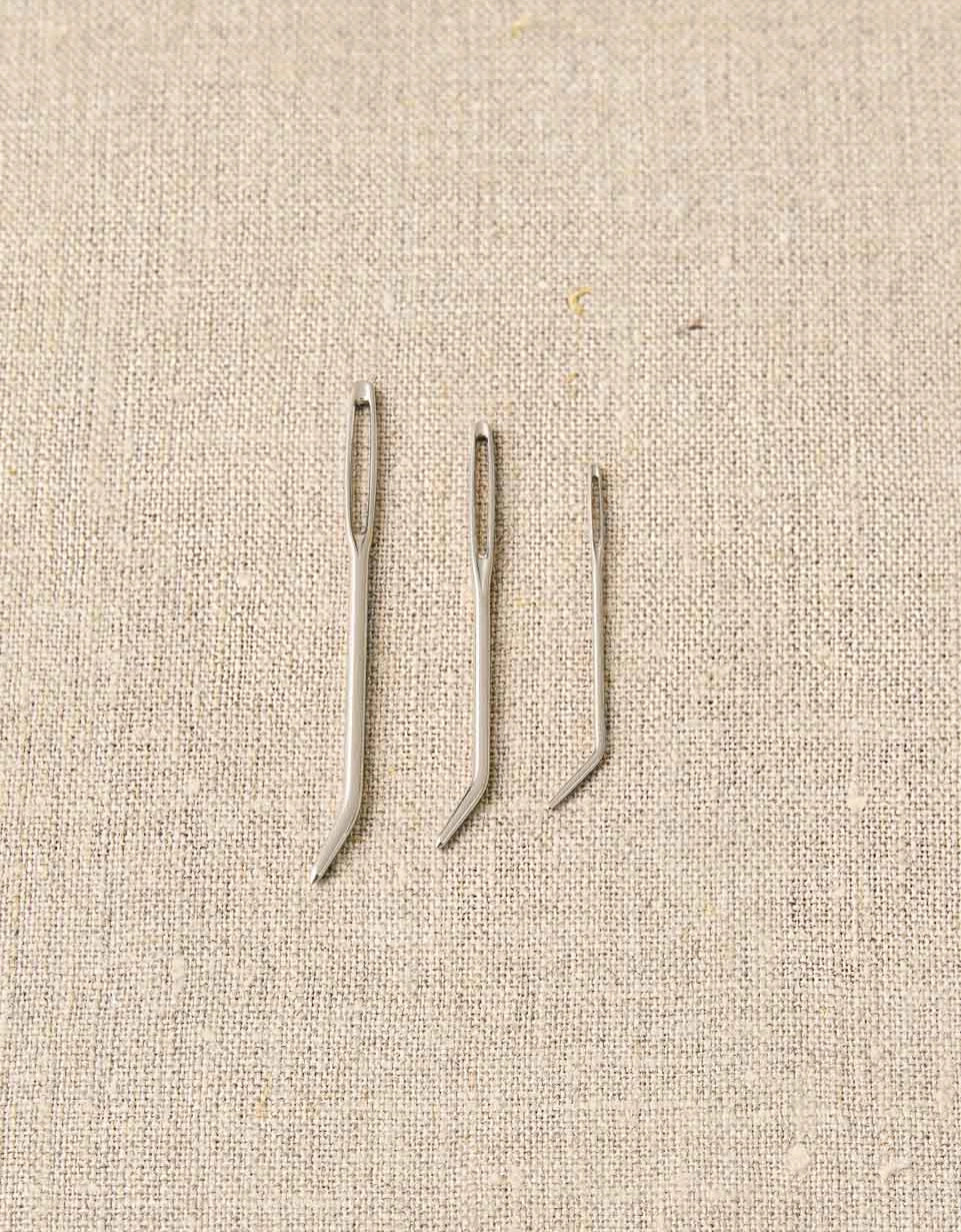 Cocoknits Bent Tip Tapestry Needles. Four metal tapestry needles with bent tips.