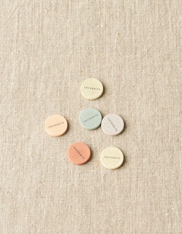 Cocoknits Colorful Magnet Set with round pastel magnets for holding knitting charts, patterns, and small tools