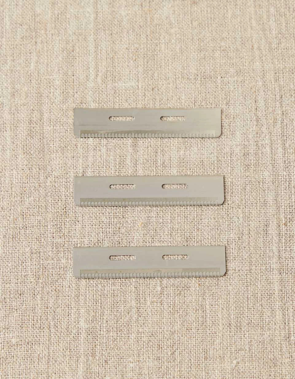 Three Cocoknits Fuzz Off Comb replacement blades made from recyclable steel