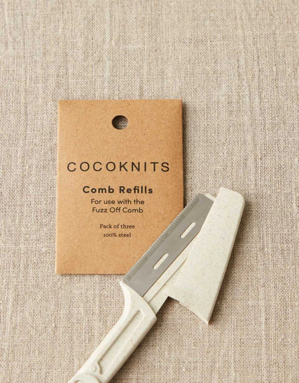 Cocoknits Fuzz Off Comb Refills shown with the reusable fabric comb