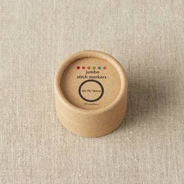 Cocoknits Colorful Ring Stitch Markers Jumbo in their compact wooden storage tin
