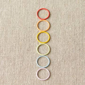 Cocoknits Colorful Ring Stitch Markers Jumbo set in six rainbow colors for large knitting needles