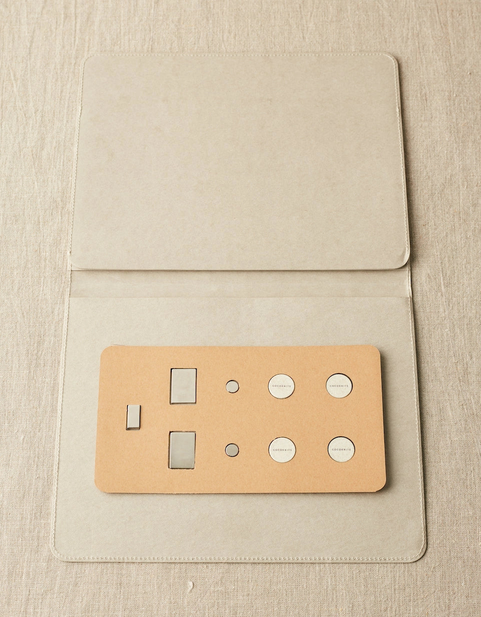 Cocoknits Maker's Board in Gray folded flat with included magnets displayed