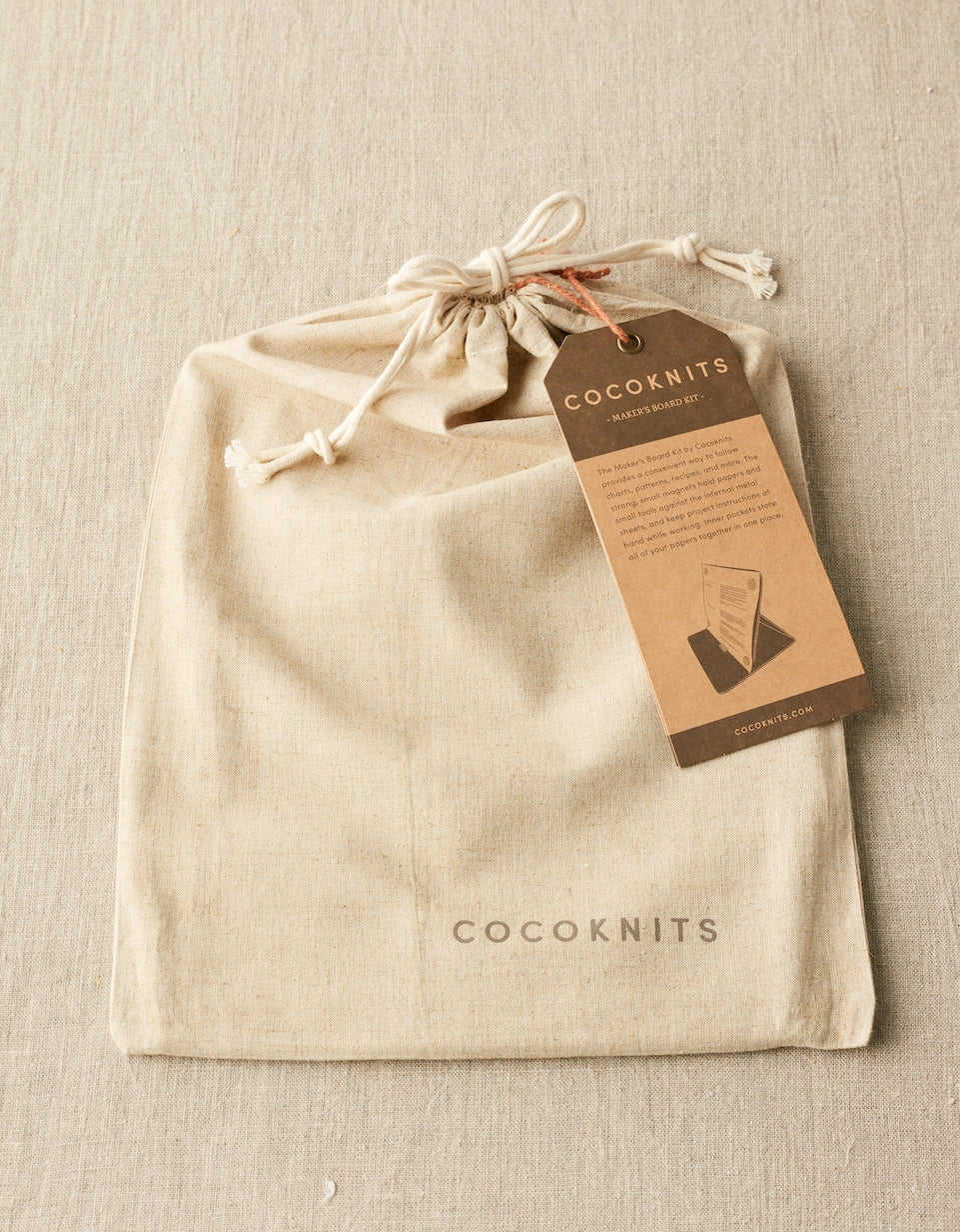 Cocoknits Maker's Board in Gray with its linen drawstring storage bag