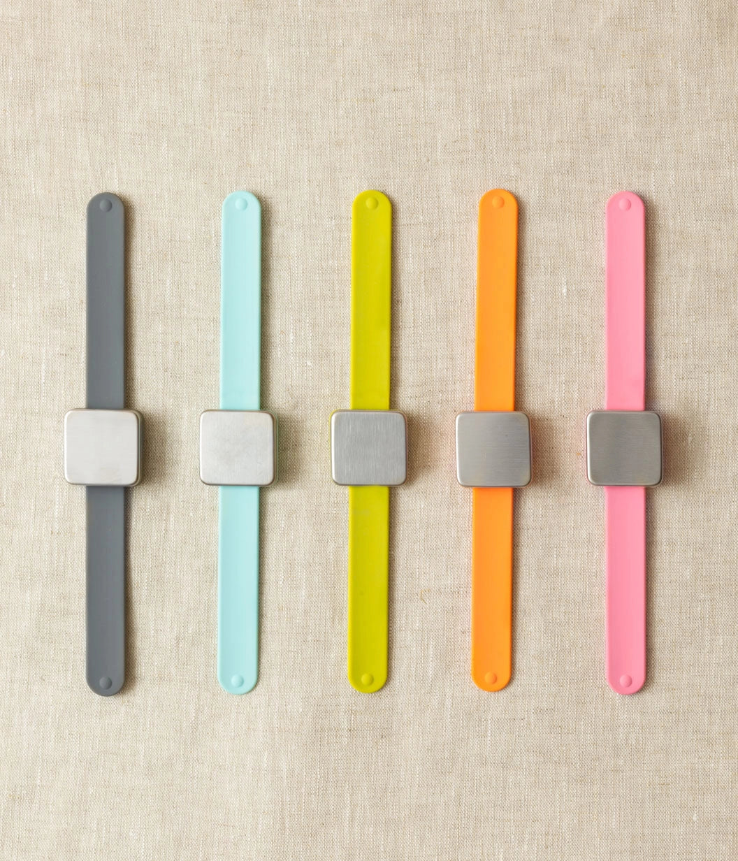 Cocoknits Maker's Keep magnetic wristbands in Gray, Blue, Green, Orange, and Pink