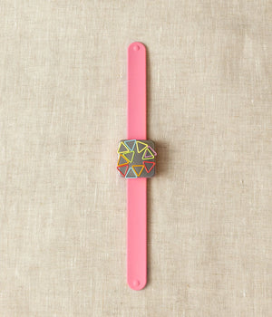 Cocoknits Maker's Keep in Pink holding metal stitch markers