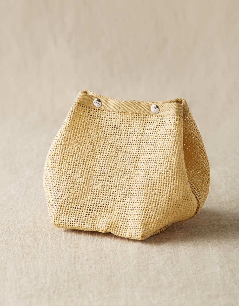 Cocoknits Natural Mesh Bag standing open on a neutral linen background