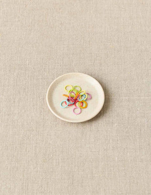 Cocoknits Notions Dish in Celery with colorful knitting stitch markers