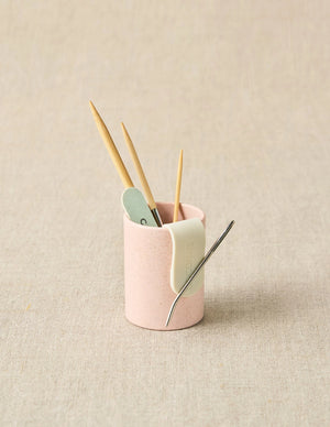 Cocoknits Notions Holder Cup in Shell with knitting needles and small tools