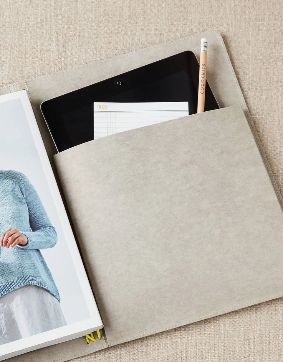 Cocoknits Project Portfolio open with notebook and accessories stored inside