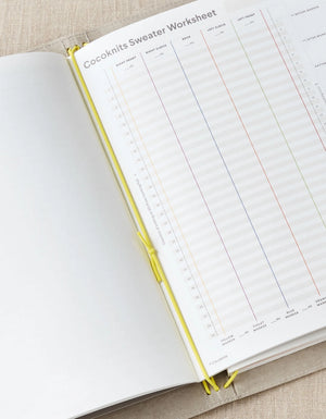 Cocoknits Project Portfolio open with knitting project worksheet