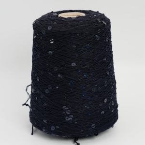 Cone of Cosmo two-size paillette 100% merino yarn in Blackout.