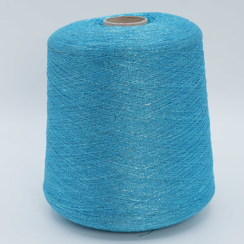 Cone of Frizzante 35000 viscose blend yarn in Aqua Shimmer.