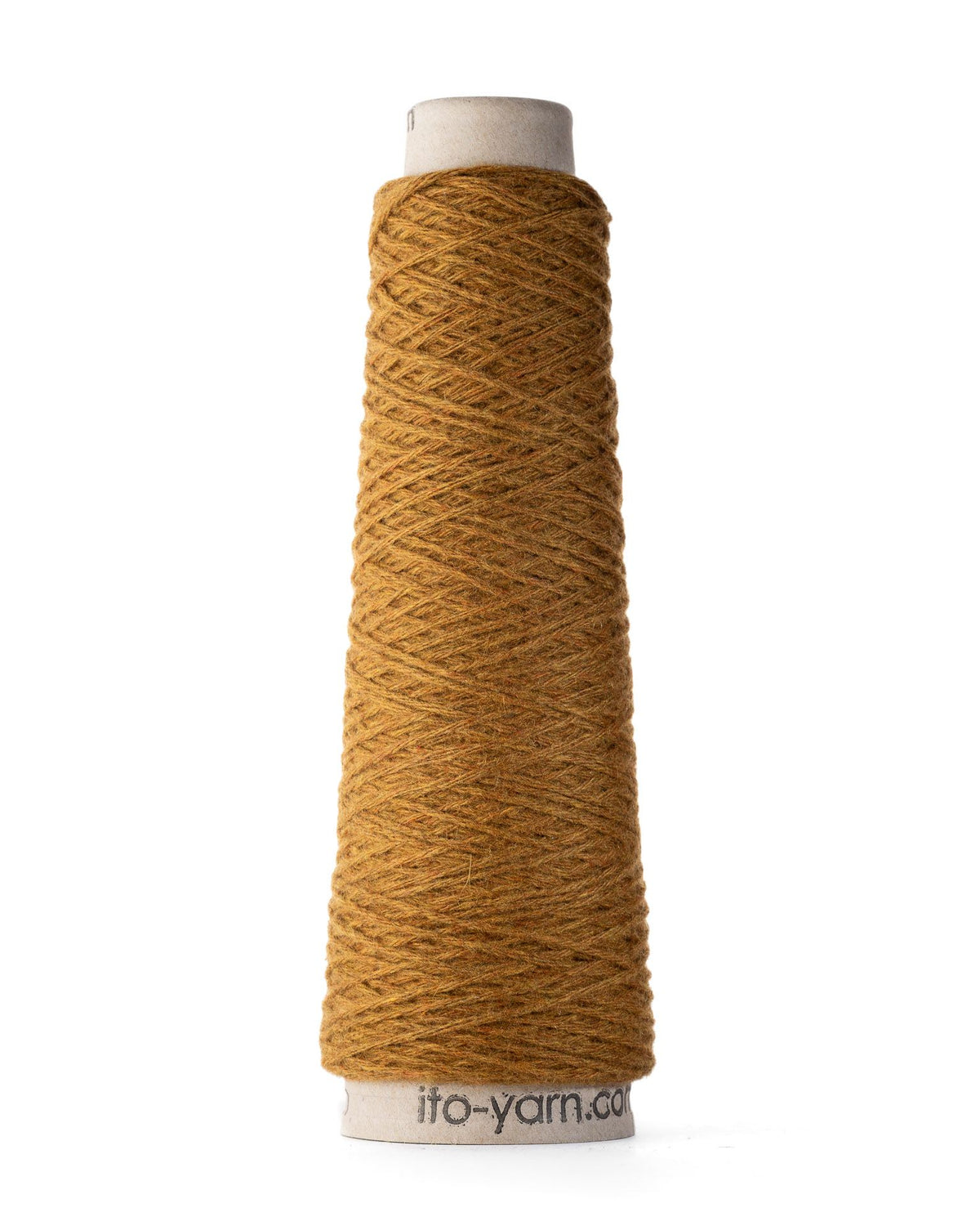 Cone of ITO Kuroten Mustard 25g 100m yarn.