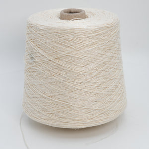 Cone of Lino 4200 linen yarn in Ivory Sequin, a warm ivory with scattered sequins, on a white background.