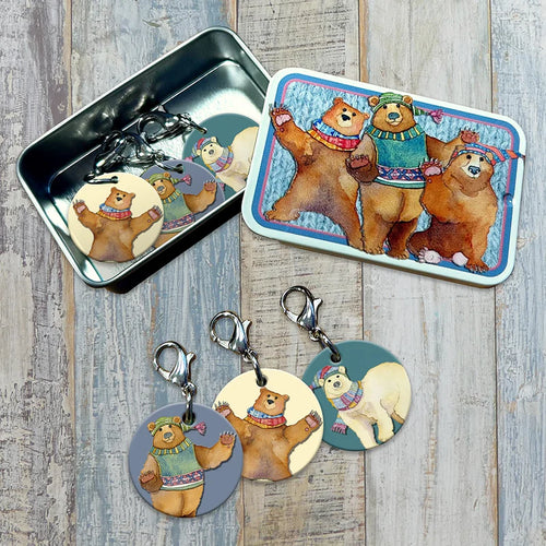 Locking Stitch Markers (Set of 6) in Pocket Tin by Emma Ball in Woolly Bears Stitch Markers.