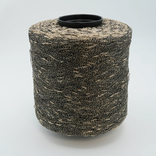 Cone of Luckystar 6000 viscose and slubbed lurex blend yarn in Black Gold.