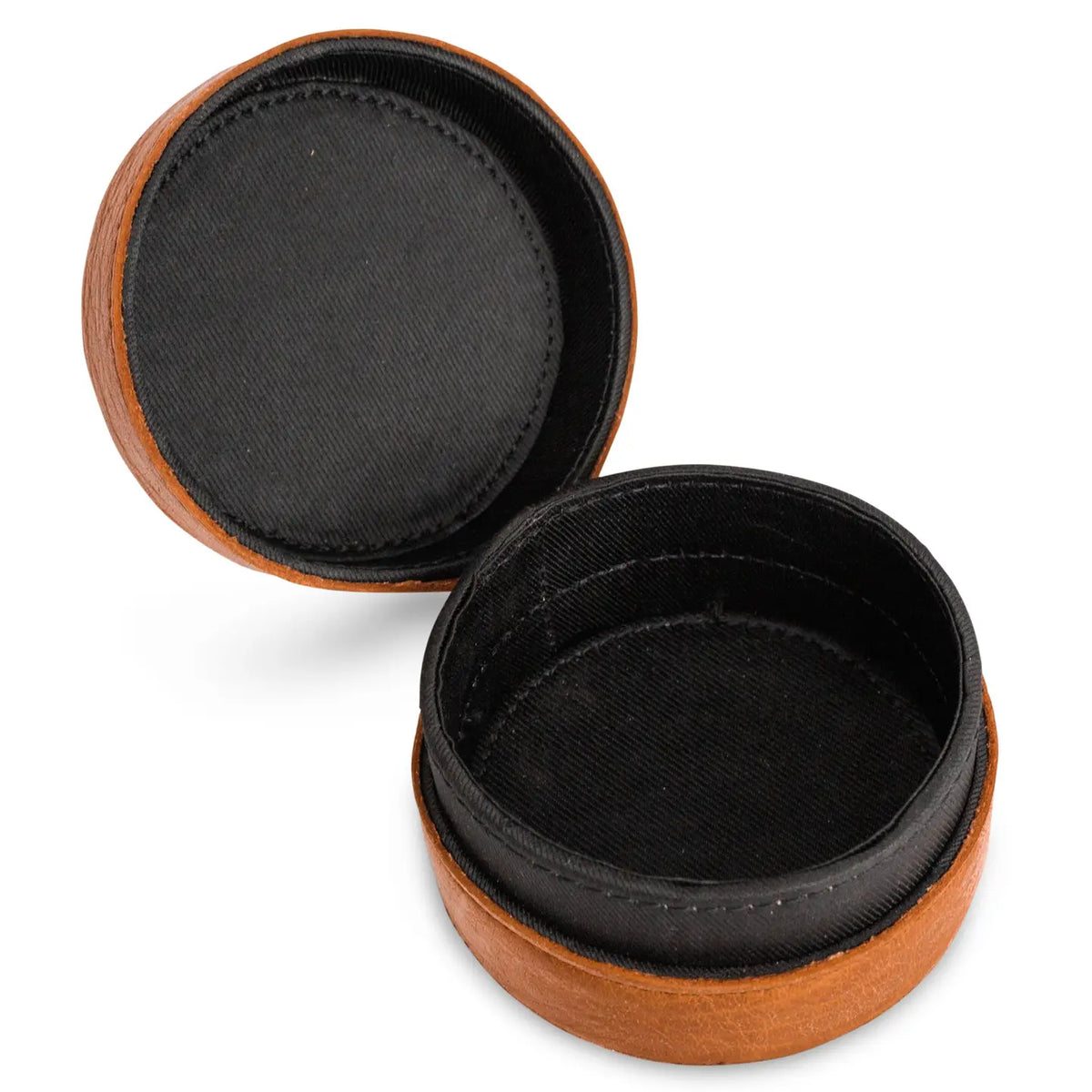 Muud Emeli Magnetic Leather Box | Whisky. Open leather box showing its black interior.