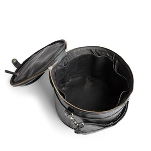 Muud Enturn Leather Project Bag | Black. Project bag opened to show its interior.