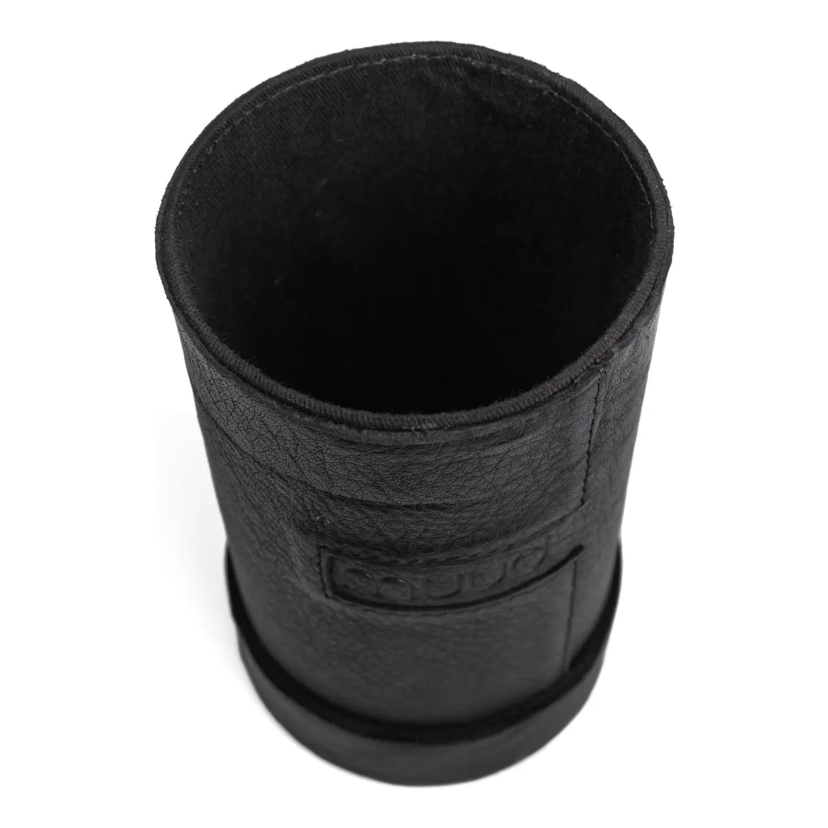 Muud Mountain Cannister | Genuine Leather in Black. Open leather case showing its interior.