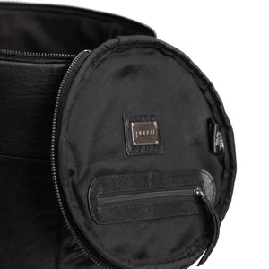 Muud Saturn XL Leather Project Bag in Black. Inside of the lid showing zippered storage.