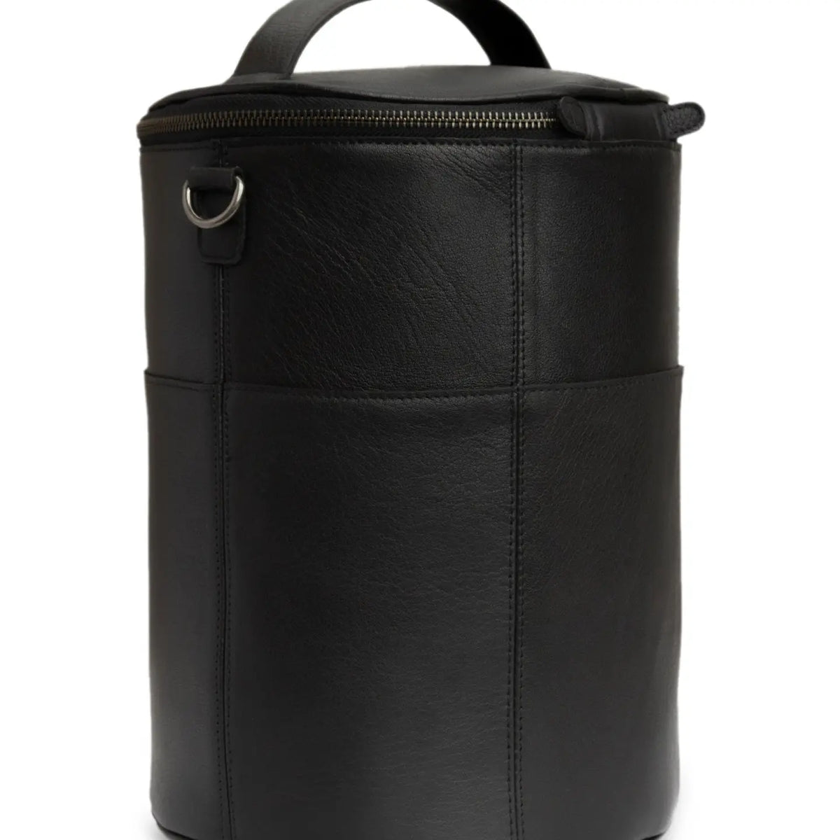 Muud Saturn XL Leather Project Bag in Black. Back view of the tall project bag.
