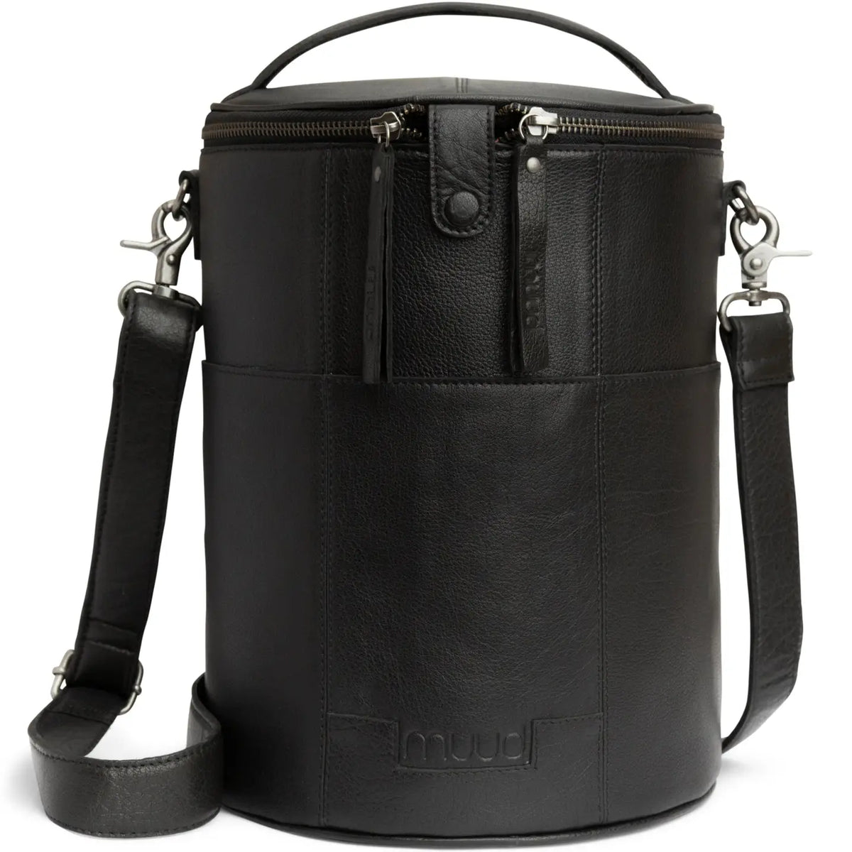 Muud Saturn XL Leather Project Bag in Black.