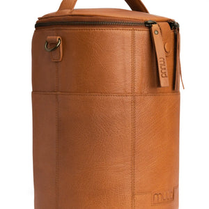 Muud Saturn XL Leather Project Bag in Whisky. Back view of the tall project bag.
