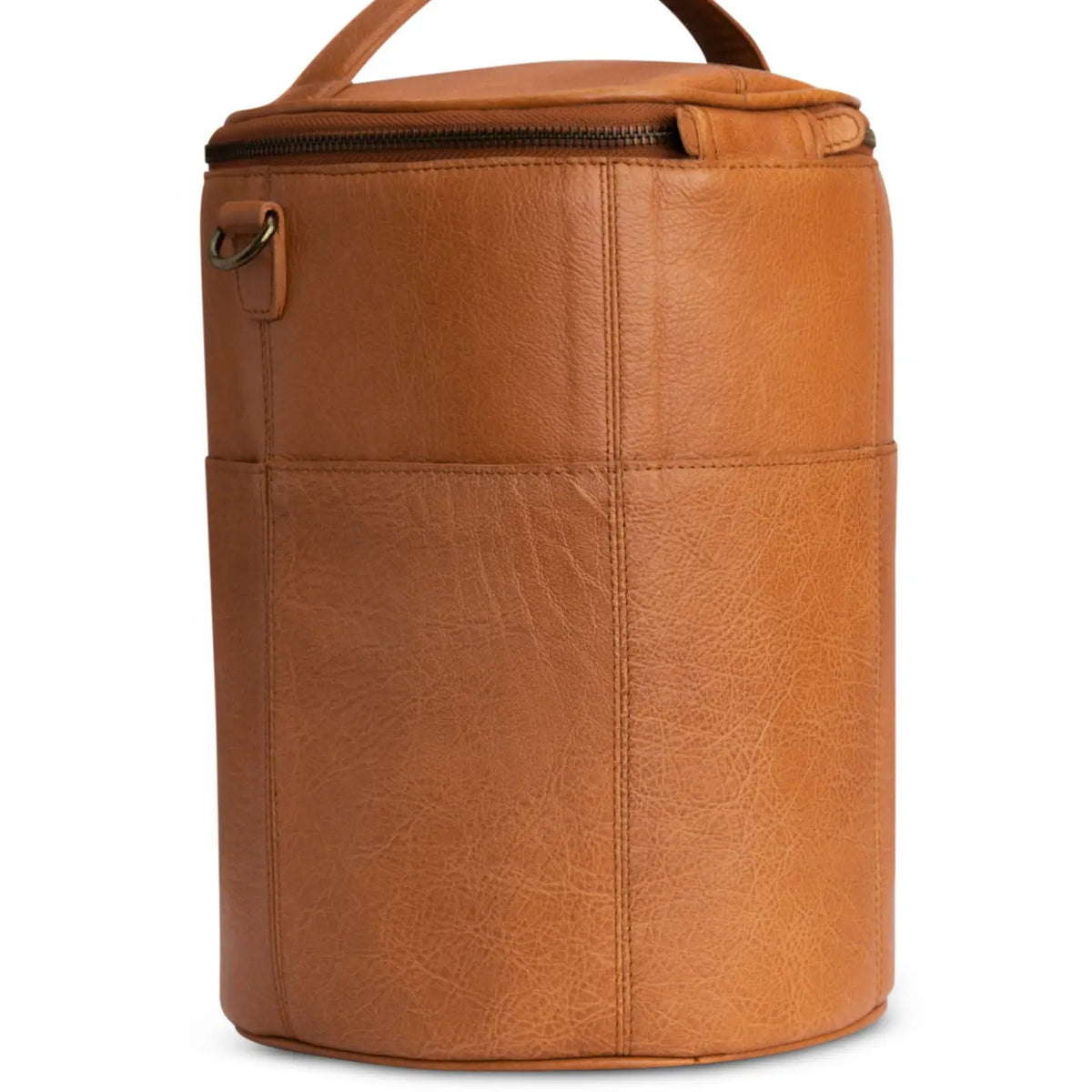 Muud Saturn XL Leather Project Bag in Whisky. Back view of the tall project bag.
