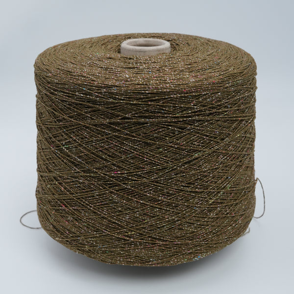 Cone of Neppyness cotton and polyamide blend yarn in Olive Confetti.