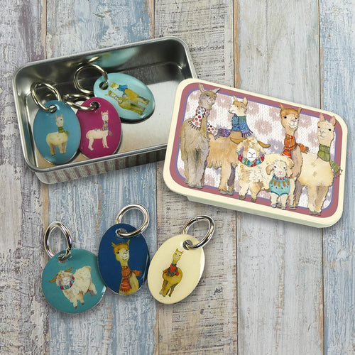 Ring Stitch Markers (set of 6) in Pocket Tin by Emma Ball in Alpacas & Friends.