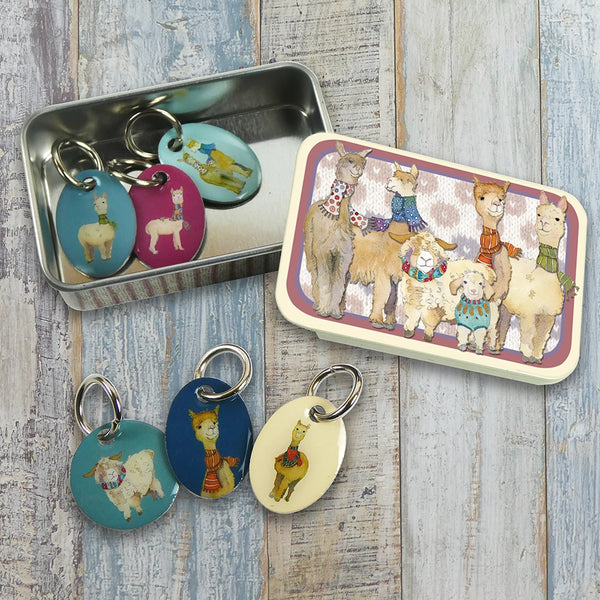 Ring Stitch Markers (set of 6) in Pocket Tin by Emma Ball in Alpacas & Friends.