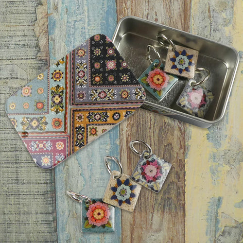 Ring Stitch Markers (set of 6) in Pocket Tin by Emma Ball in Fruit Garden.