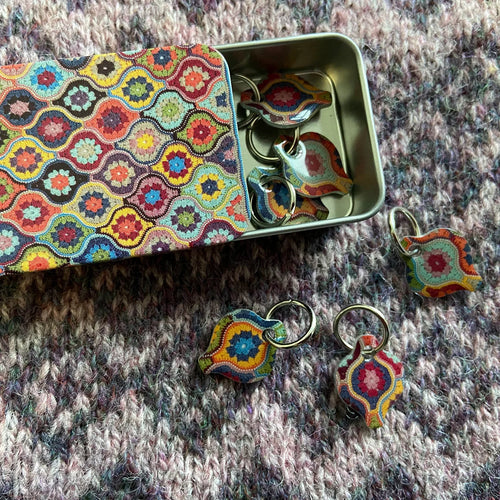 Ring Stitch Markers (set of 6) in Pocket Tin by Emma Ball in Mystical Lanterns.