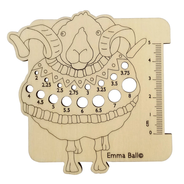 Sheep in Sweaters Wooden Needle Gauge.