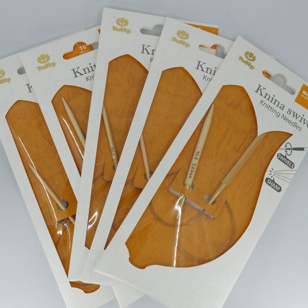 Tulip Knina Swivel Circular Knitting Needles – 40cm (16"). Assorted swivel circular needles in retail packages.